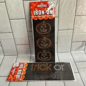 Halloween Rhinestone iron-on "Trick Or Treat"  And Pumpkins Peel Stick Iron NIP